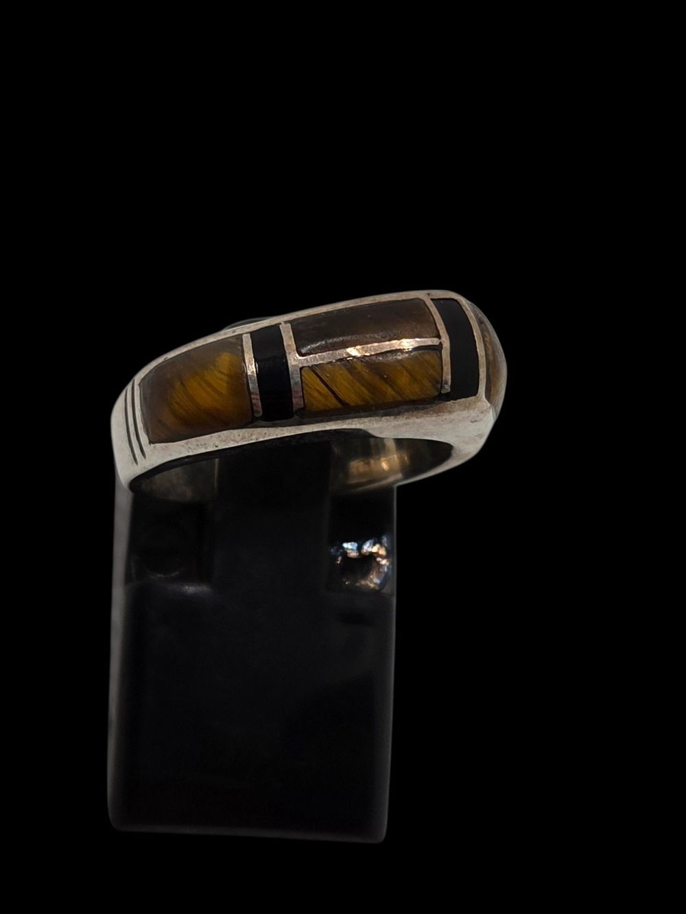 Sterling Silver Tiger's Eye Inlay Band Ring Size 5.5